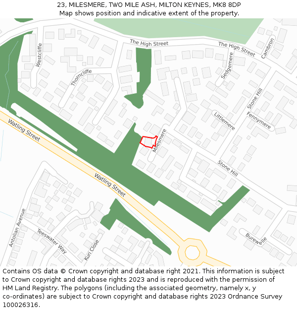 23, MILESMERE, TWO MILE ASH, MILTON KEYNES, MK8 8DP: Location map and indicative extent of plot