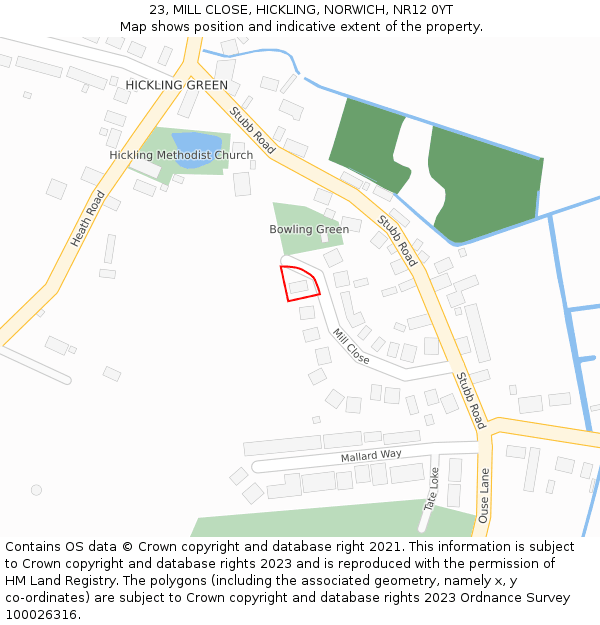 23, MILL CLOSE, HICKLING, NORWICH, NR12 0YT: Location map and indicative extent of plot