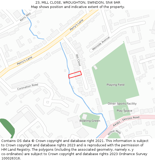 23, MILL CLOSE, WROUGHTON, SWINDON, SN4 9AR: Location map and indicative extent of plot