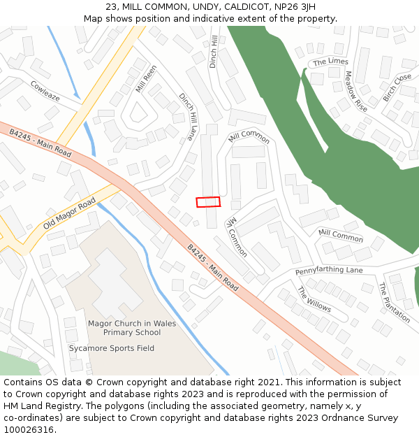 23, MILL COMMON, UNDY, CALDICOT, NP26 3JH: Location map and indicative extent of plot