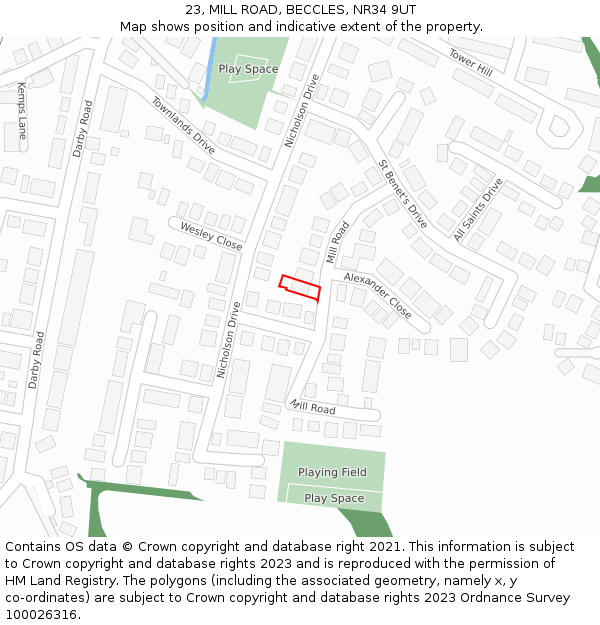 23, MILL ROAD, BECCLES, NR34 9UT: Location map and indicative extent of plot