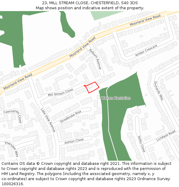 23, MILL STREAM CLOSE, CHESTERFIELD, S40 3DS: Location map and indicative extent of plot