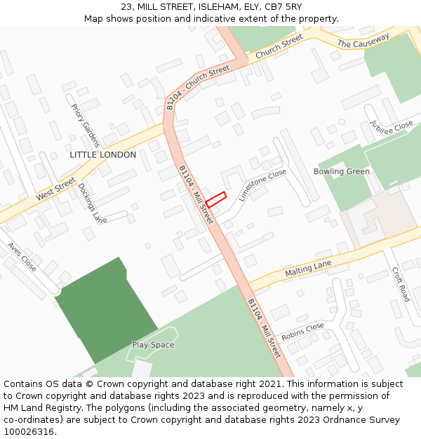 23, MILL STREET, ISLEHAM, ELY, CB7 5RY: Location map and indicative extent of plot