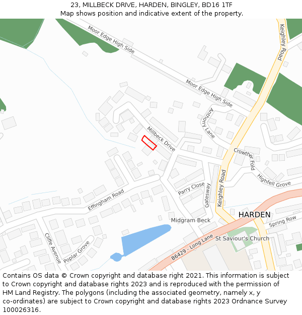 23, MILLBECK DRIVE, HARDEN, BINGLEY, BD16 1TF: Location map and indicative extent of plot