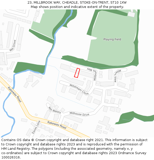 23, MILLBROOK WAY, CHEADLE, STOKE-ON-TRENT, ST10 1XW: Location map and indicative extent of plot