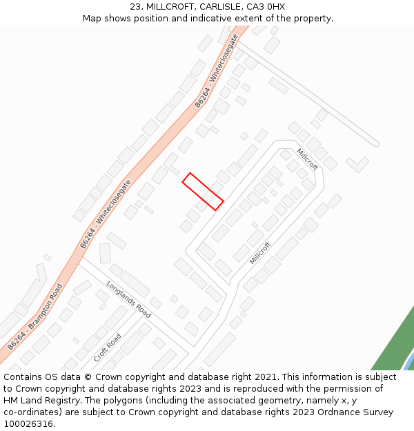 23, MILLCROFT, CARLISLE, CA3 0HX: Location map and indicative extent of plot