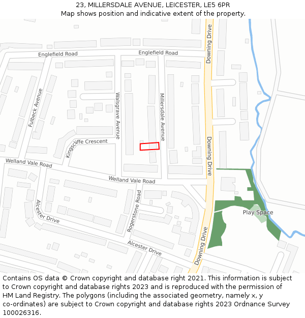 23, MILLERSDALE AVENUE, LEICESTER, LE5 6PR: Location map and indicative extent of plot