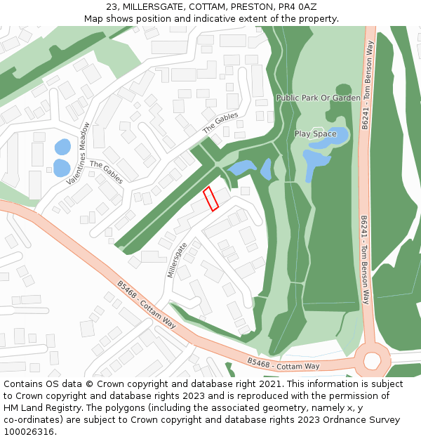 23, MILLERSGATE, COTTAM, PRESTON, PR4 0AZ: Location map and indicative extent of plot