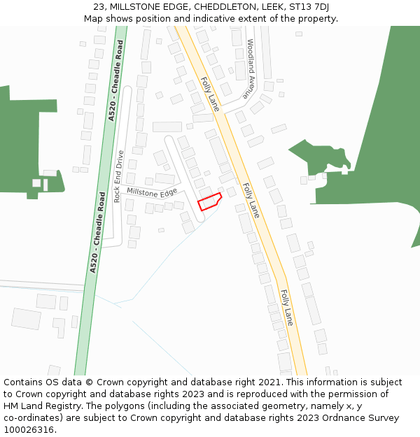 23, MILLSTONE EDGE, CHEDDLETON, LEEK, ST13 7DJ: Location map and indicative extent of plot