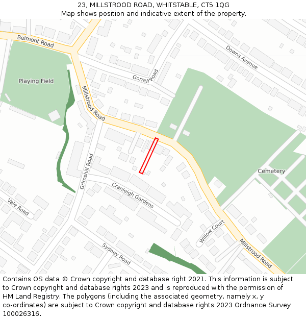 23, MILLSTROOD ROAD, WHITSTABLE, CT5 1QG: Location map and indicative extent of plot