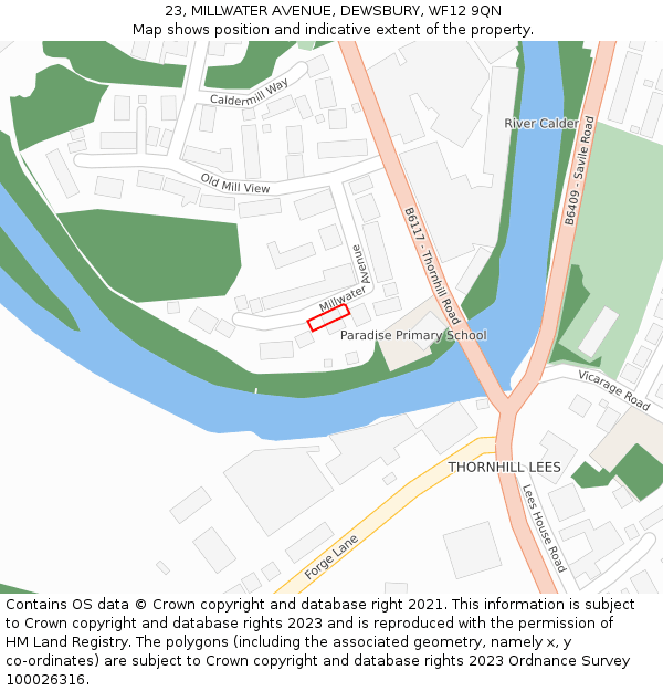 23, MILLWATER AVENUE, DEWSBURY, WF12 9QN: Location map and indicative extent of plot