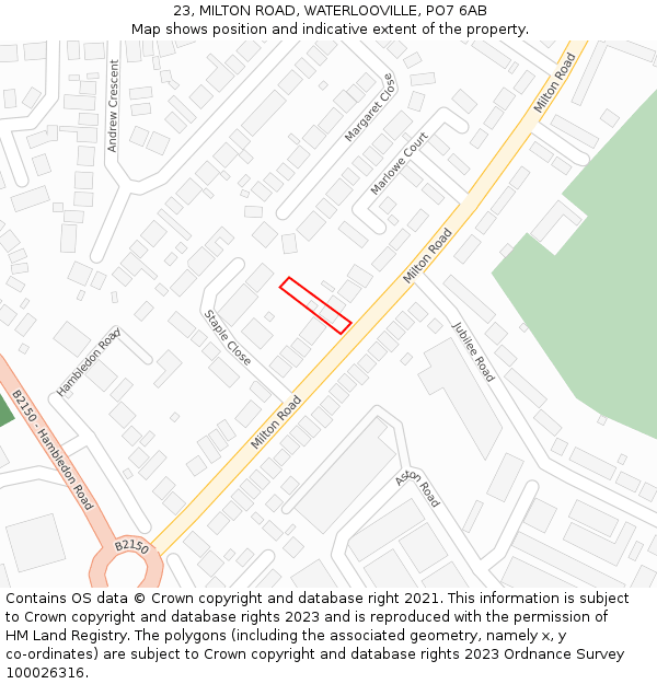 23, MILTON ROAD, WATERLOOVILLE, PO7 6AB: Location map and indicative extent of plot