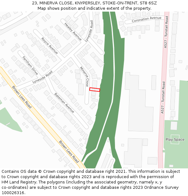 23, MINERVA CLOSE, KNYPERSLEY, STOKE-ON-TRENT, ST8 6SZ: Location map and indicative extent of plot