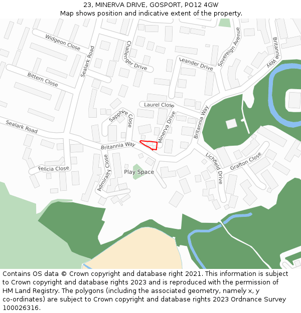 23, MINERVA DRIVE, GOSPORT, PO12 4GW: Location map and indicative extent of plot