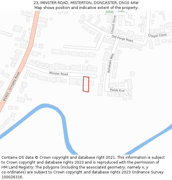 23, MINSTER ROAD, MISTERTON, DONCASTER, DN10 4AW: Location map and indicative extent of plot