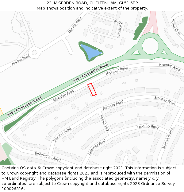 23, MISERDEN ROAD, CHELTENHAM, GL51 6BP: Location map and indicative extent of plot