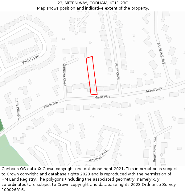 23, MIZEN WAY, COBHAM, KT11 2RG: Location map and indicative extent of plot