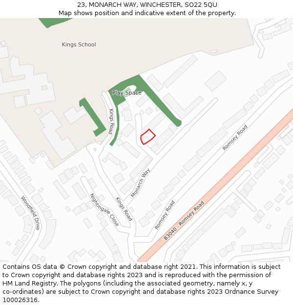 23, MONARCH WAY, WINCHESTER, SO22 5QU: Location map and indicative extent of plot