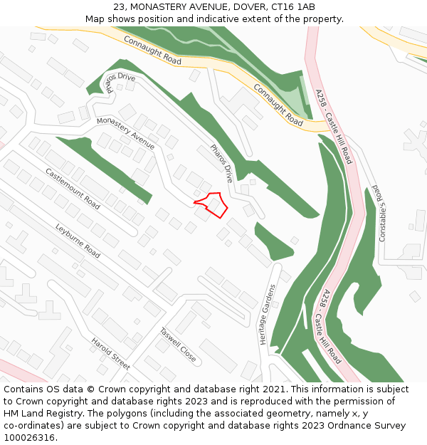 23, MONASTERY AVENUE, DOVER, CT16 1AB: Location map and indicative extent of plot
