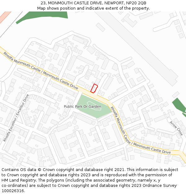 23, MONMOUTH CASTLE DRIVE, NEWPORT, NP20 2QB: Location map and indicative extent of plot