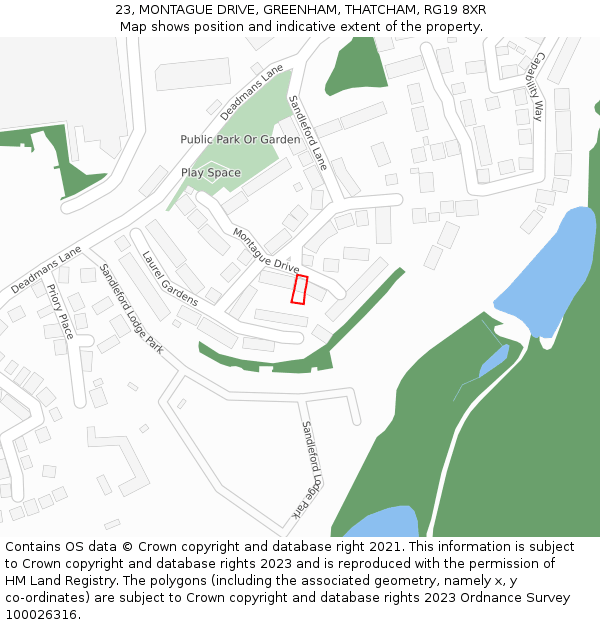 23, MONTAGUE DRIVE, GREENHAM, THATCHAM, RG19 8XR: Location map and indicative extent of plot