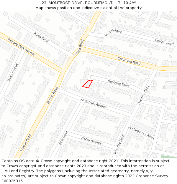 23, MONTROSE DRIVE, BOURNEMOUTH, BH10 4AY: Location map and indicative extent of plot