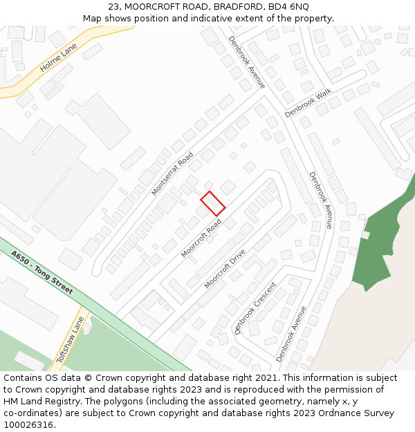 23, MOORCROFT ROAD, BRADFORD, BD4 6NQ: Location map and indicative extent of plot