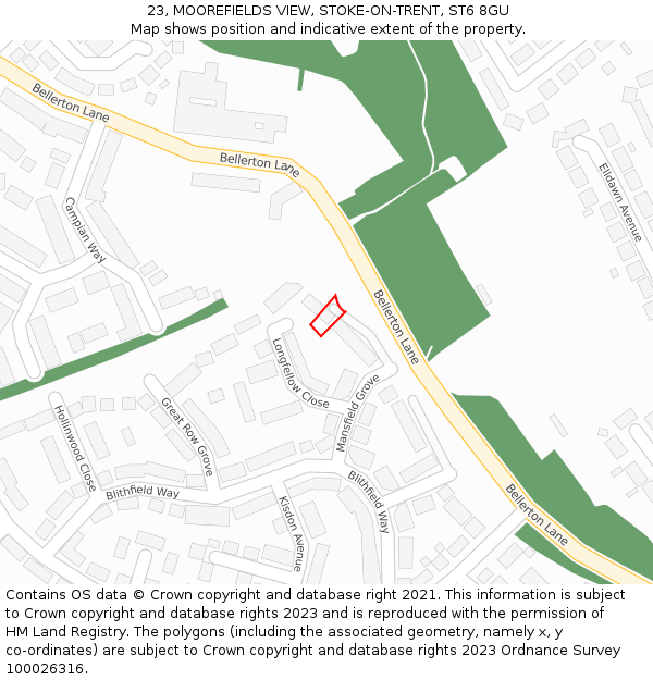 23, MOOREFIELDS VIEW, STOKE-ON-TRENT, ST6 8GU: Location map and indicative extent of plot