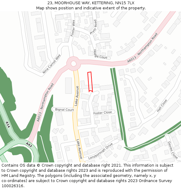23, MOORHOUSE WAY, KETTERING, NN15 7LX: Location map and indicative extent of plot