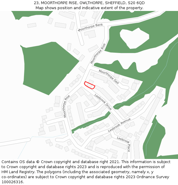 23, MOORTHORPE RISE, OWLTHORPE, SHEFFIELD, S20 6QD: Location map and indicative extent of plot