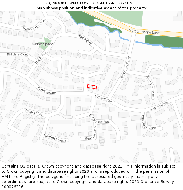 23, MOORTOWN CLOSE, GRANTHAM, NG31 9GG: Location map and indicative extent of plot