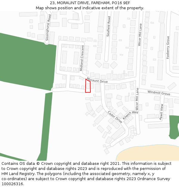 23, MORAUNT DRIVE, FAREHAM, PO16 9EF: Location map and indicative extent of plot