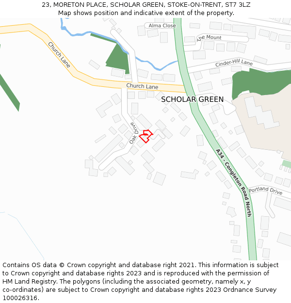 23, MORETON PLACE, SCHOLAR GREEN, STOKE-ON-TRENT, ST7 3LZ: Location map and indicative extent of plot