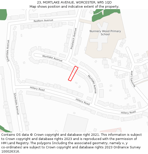 23, MORTLAKE AVENUE, WORCESTER, WR5 1QD: Location map and indicative extent of plot