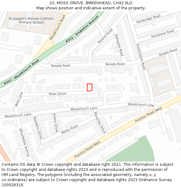 23, MOSS GROVE, BIRKENHEAD, CH42 9LD: Location map and indicative extent of plot