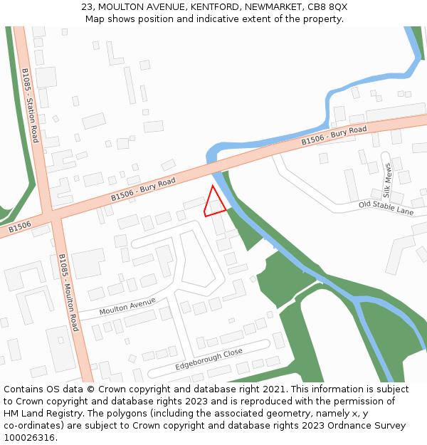 23, MOULTON AVENUE, KENTFORD, NEWMARKET, CB8 8QX: Location map and indicative extent of plot