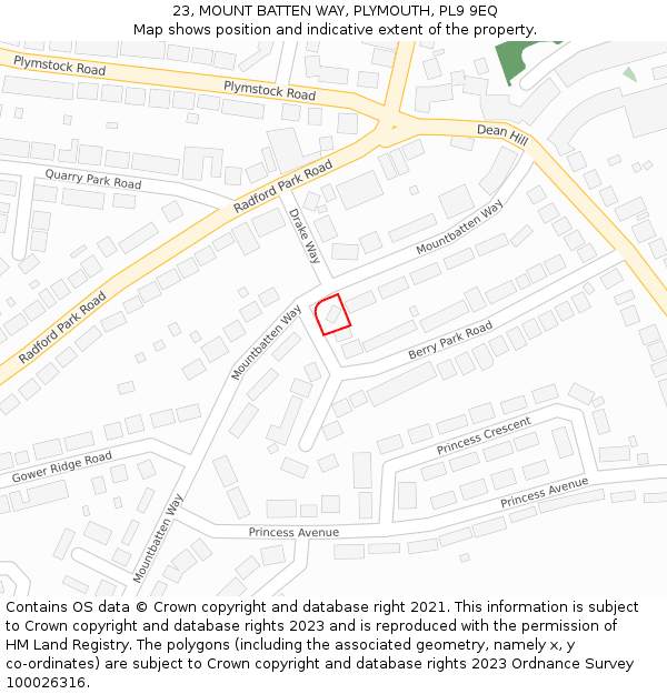 23, MOUNT BATTEN WAY, PLYMOUTH, PL9 9EQ: Location map and indicative extent of plot