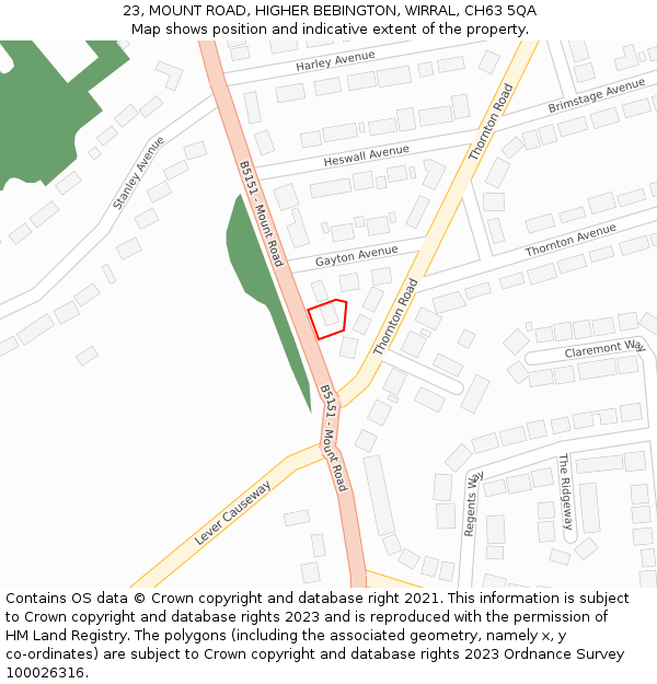 23, MOUNT ROAD, HIGHER BEBINGTON, WIRRAL, CH63 5QA: Location map and indicative extent of plot