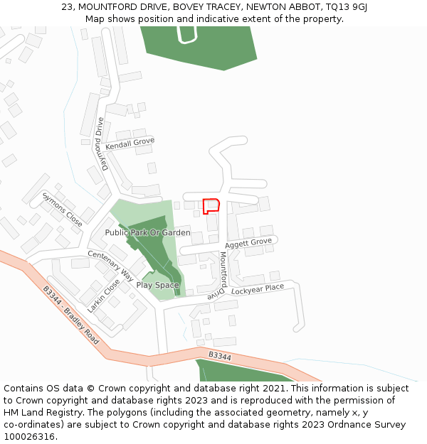 23, MOUNTFORD DRIVE, BOVEY TRACEY, NEWTON ABBOT, TQ13 9GJ: Location map and indicative extent of plot