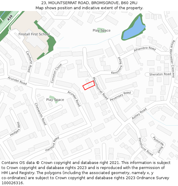 23, MOUNTSERRAT ROAD, BROMSGROVE, B60 2RU: Location map and indicative extent of plot