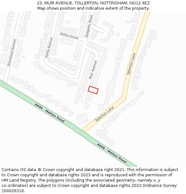 23, MUIR AVENUE, TOLLERTON, NOTTINGHAM, NG12 4EZ: Location map and indicative extent of plot