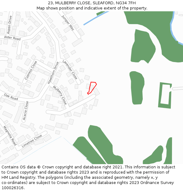 23, MULBERRY CLOSE, SLEAFORD, NG34 7FH: Location map and indicative extent of plot