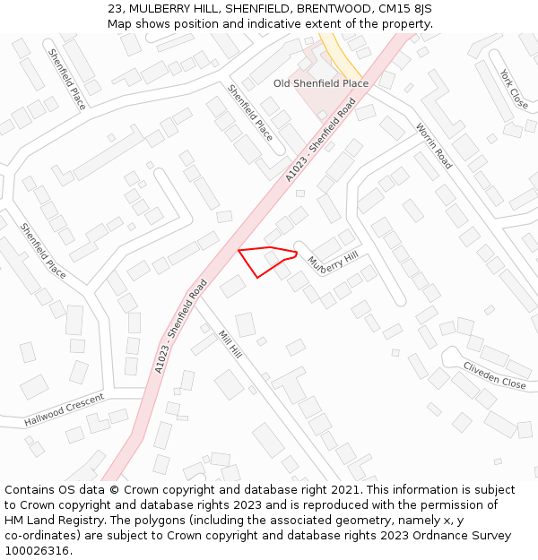 23, MULBERRY HILL, SHENFIELD, BRENTWOOD, CM15 8JS: Location map and indicative extent of plot