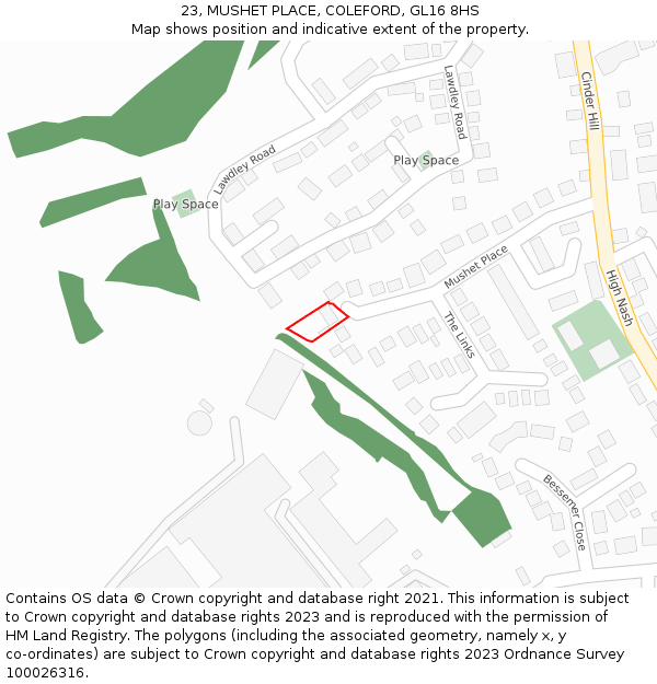 23, MUSHET PLACE, COLEFORD, GL16 8HS: Location map and indicative extent of plot