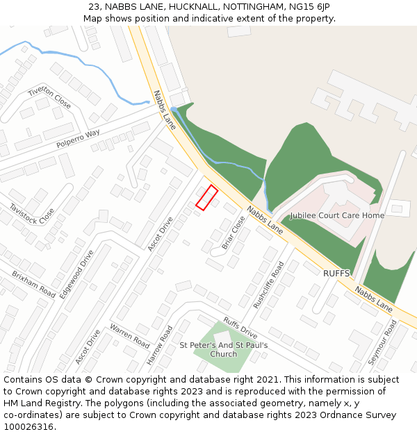 23, NABBS LANE, HUCKNALL, NOTTINGHAM, NG15 6JP: Location map and indicative extent of plot