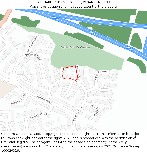 23, NABURN DRIVE, ORRELL, WIGAN, WN5 8SB: Location map and indicative extent of plot