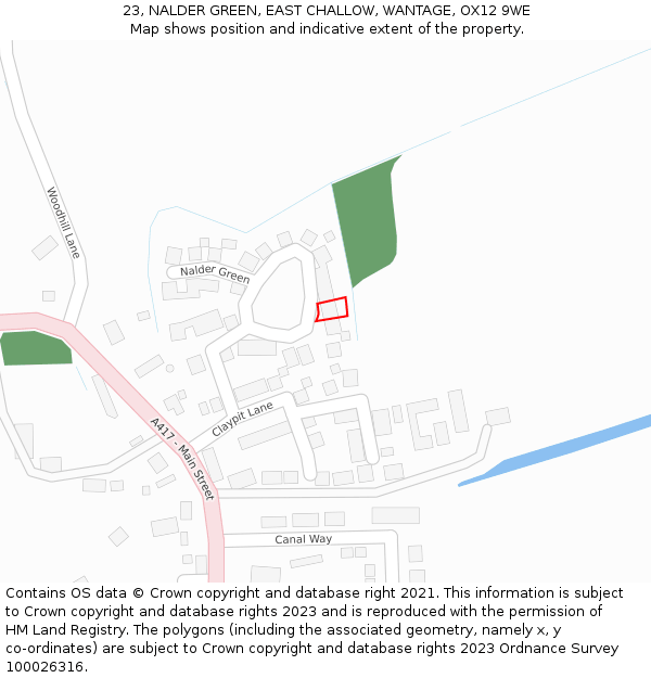 23, NALDER GREEN, EAST CHALLOW, WANTAGE, OX12 9WE: Location map and indicative extent of plot