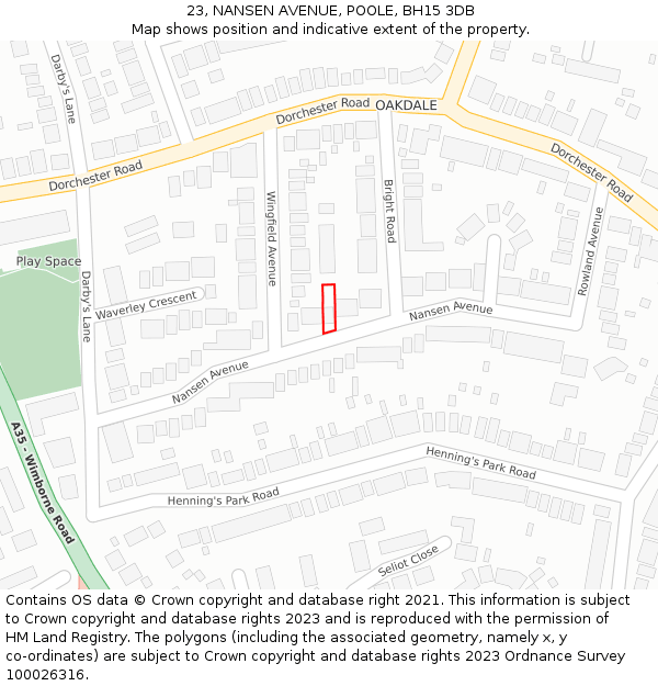 23, NANSEN AVENUE, POOLE, BH15 3DB: Location map and indicative extent of plot