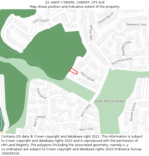 23, NANT Y DROPE, CARDIFF, CF5 4UF: Location map and indicative extent of plot