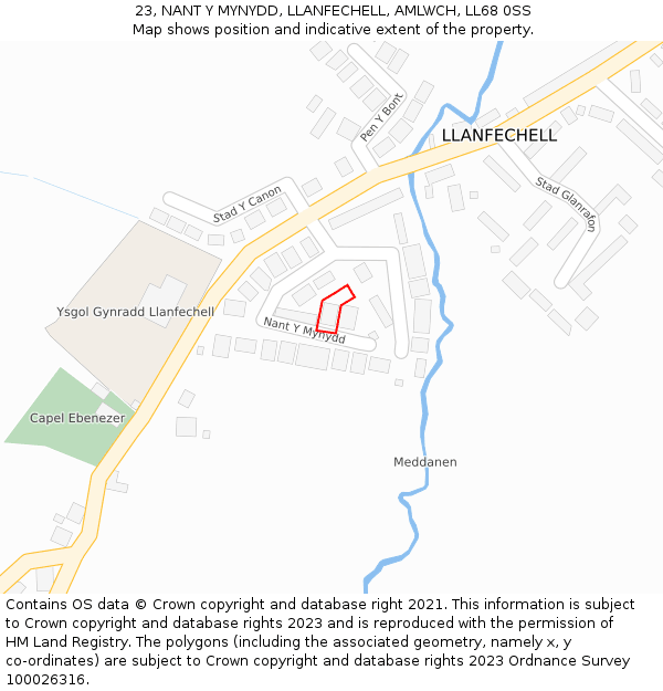 23, NANT Y MYNYDD, LLANFECHELL, AMLWCH, LL68 0SS: Location map and indicative extent of plot